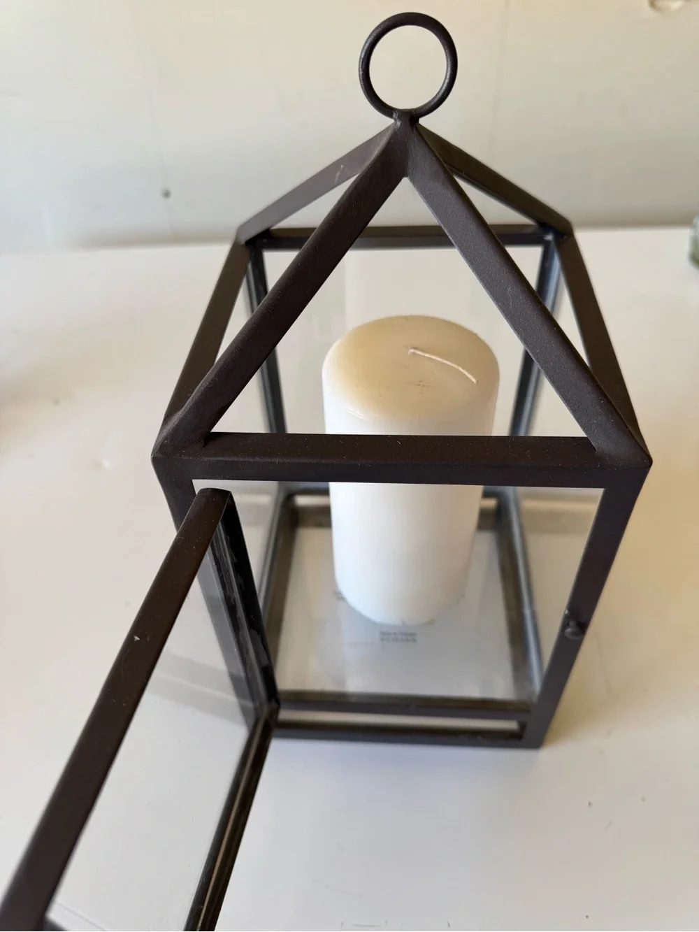 Classic Black Metal Lantern with White Pillar Candle